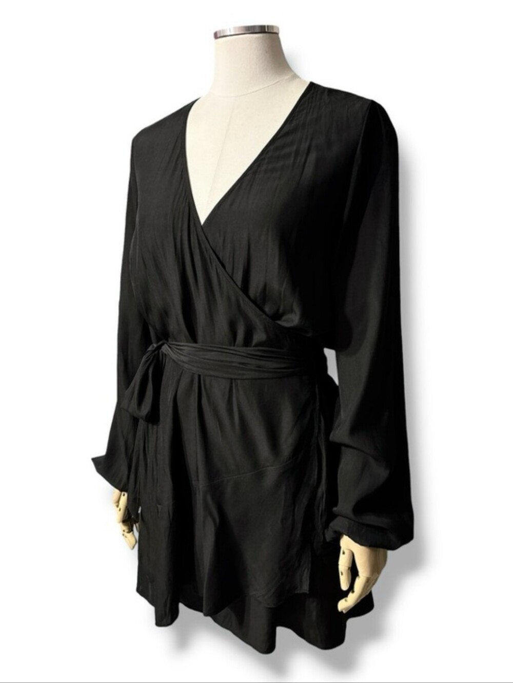 RAMY BROOK Black Long Sleeve Wrap Mini Dress Size Small